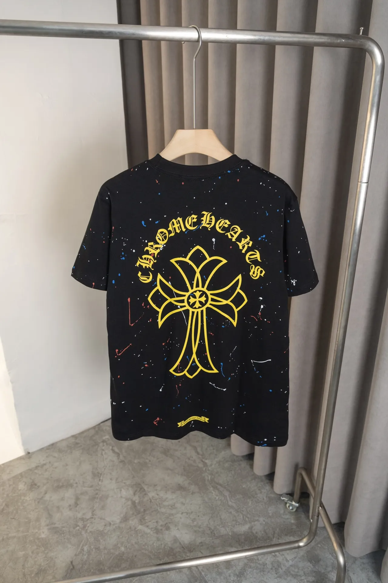 🅿️140 T2109 Chrome Hearts 24ss new T-sleeve! Made of 260g double yarn pure cotton fabric, color ink splash digital direct printing technology, fashionable and versatile, same style for men and women. Color: black, white, size: M～3XL